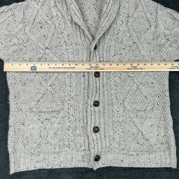 Aran Crafts Merino Shawl Collar Cardigan Sweater Mens L Speckled Stone Ireland